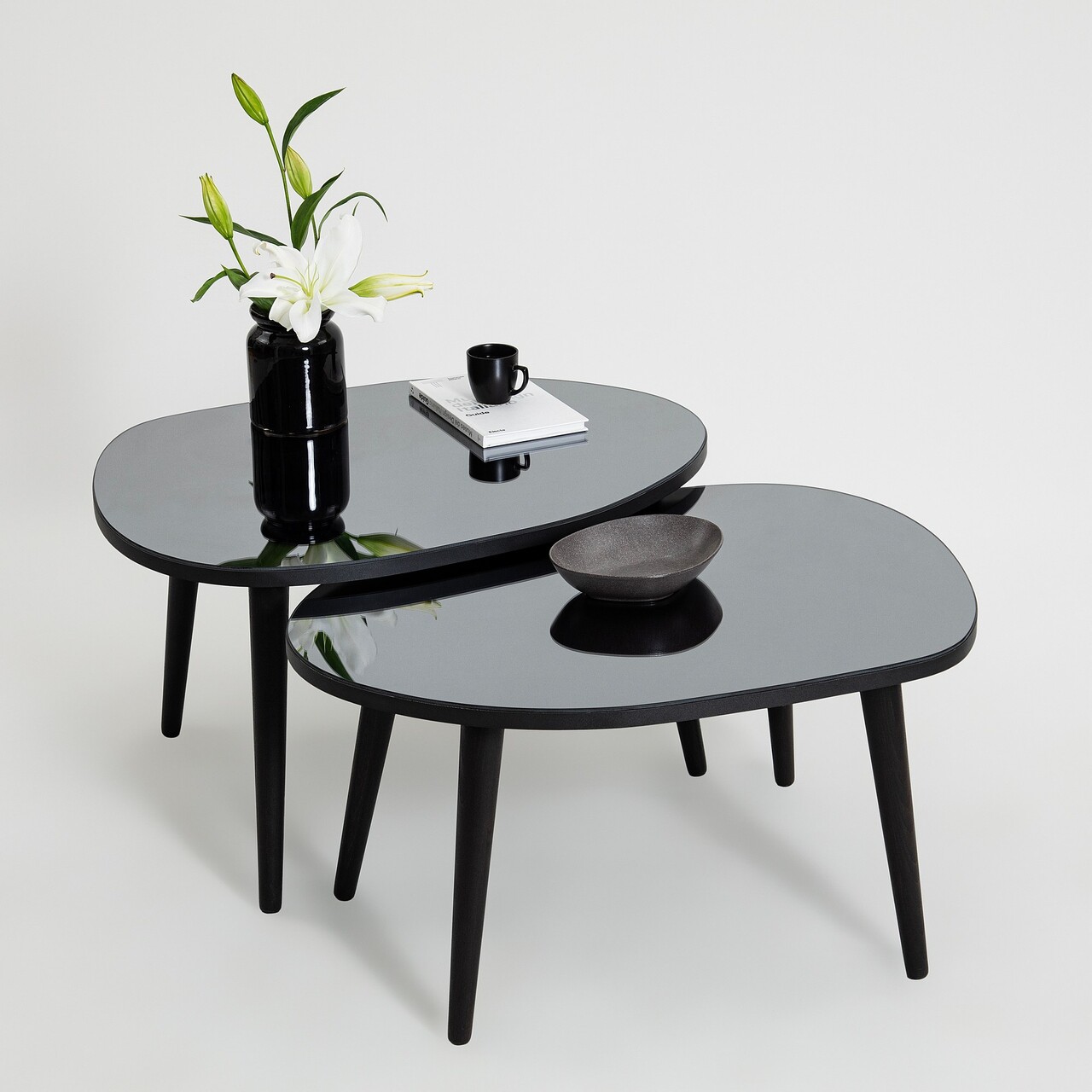 Set masute 2 piese, Hanah Home, Gusto Set- Black, Fumuriu, Negru / Fume - imagine 7